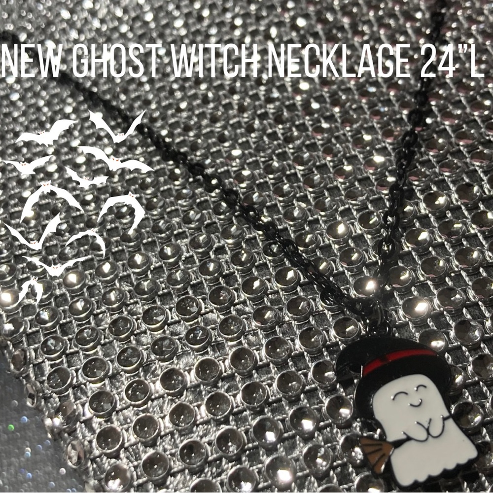 Ghost Witch Hat and Broom Necklace Black Jewelry for Women goth kawaii Egirl emo